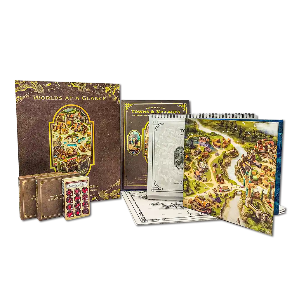 Front view of all Worlds at a Glance box set items